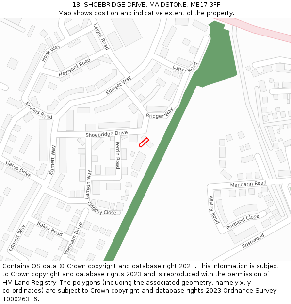 18, SHOEBRIDGE DRIVE, MAIDSTONE, ME17 3FF: Location map and indicative extent of plot