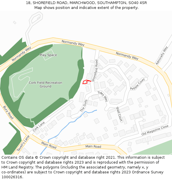 18, SHOREFIELD ROAD, MARCHWOOD, SOUTHAMPTON, SO40 4SR: Location map and indicative extent of plot