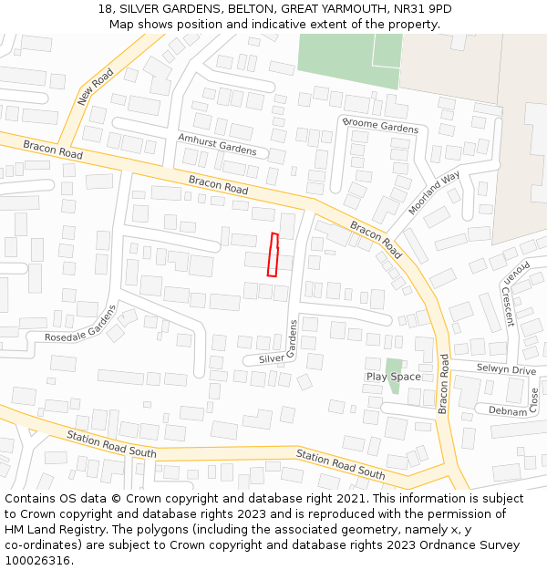 18, SILVER GARDENS, BELTON, GREAT YARMOUTH, NR31 9PD: Location map and indicative extent of plot