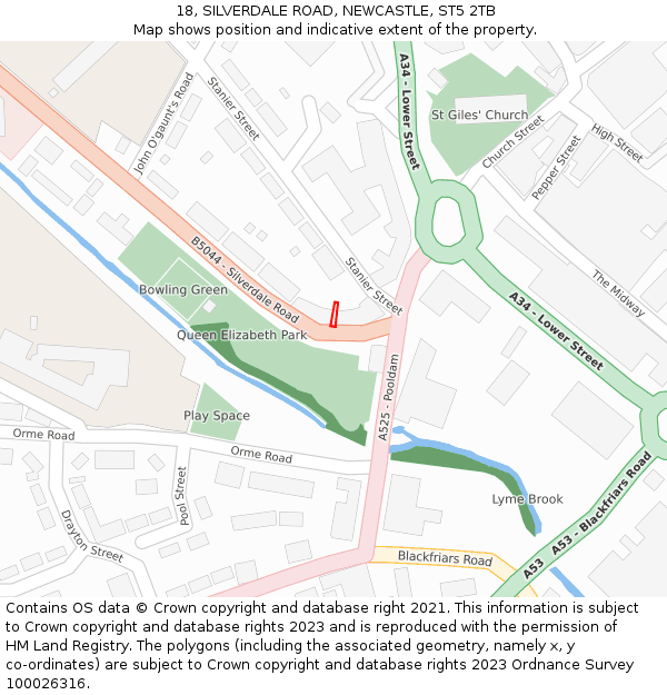 18, SILVERDALE ROAD, NEWCASTLE, ST5 2TB: Location map and indicative extent of plot