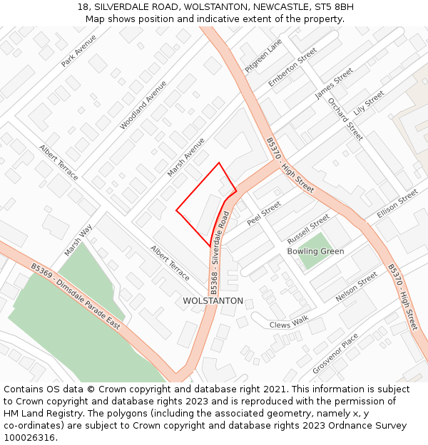 18, SILVERDALE ROAD, WOLSTANTON, NEWCASTLE, ST5 8BH: Location map and indicative extent of plot