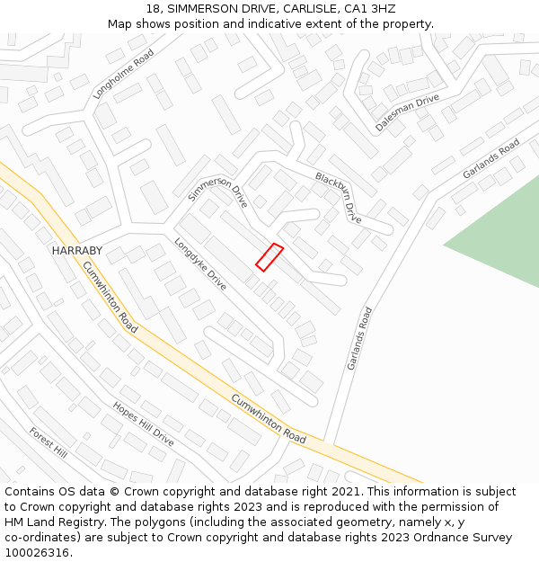 18, SIMMERSON DRIVE, CARLISLE, CA1 3HZ: Location map and indicative extent of plot