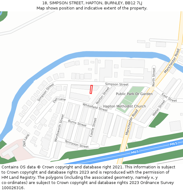 18, SIMPSON STREET, HAPTON, BURNLEY, BB12 7LJ: Location map and indicative extent of plot