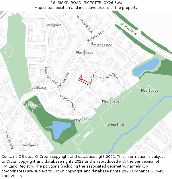 18, SISKIN ROAD, BICESTER, OX26 6WX: Location map and indicative extent of plot