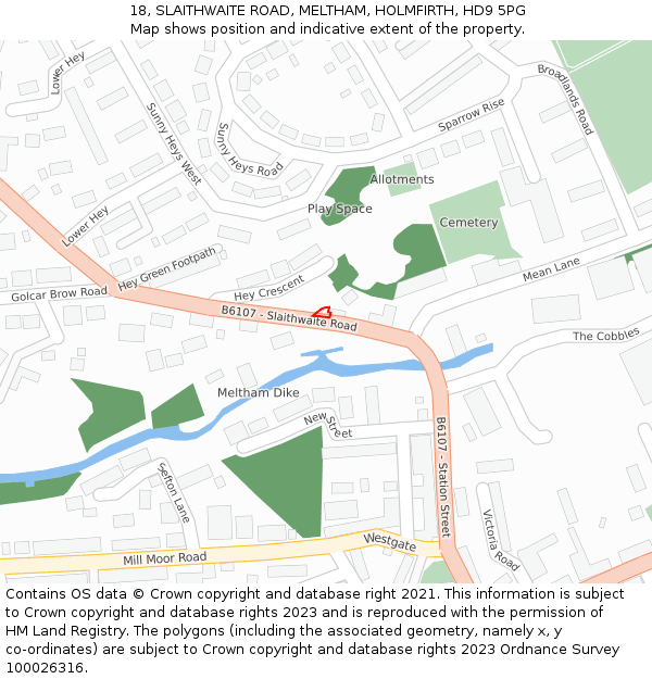 18, SLAITHWAITE ROAD, MELTHAM, HOLMFIRTH, HD9 5PG: Location map and indicative extent of plot