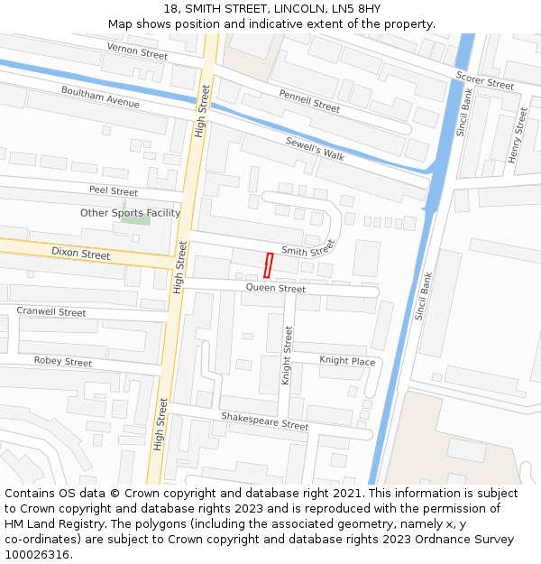 18, SMITH STREET, LINCOLN, LN5 8HY: Location map and indicative extent of plot