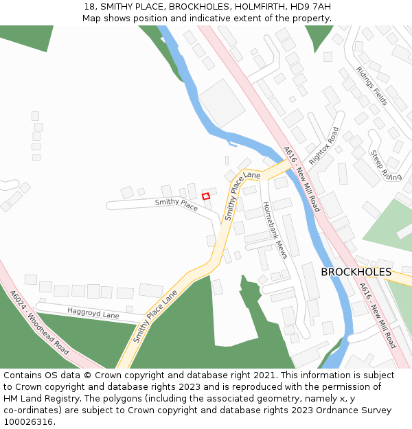 18, SMITHY PLACE, BROCKHOLES, HOLMFIRTH, HD9 7AH: Location map and indicative extent of plot