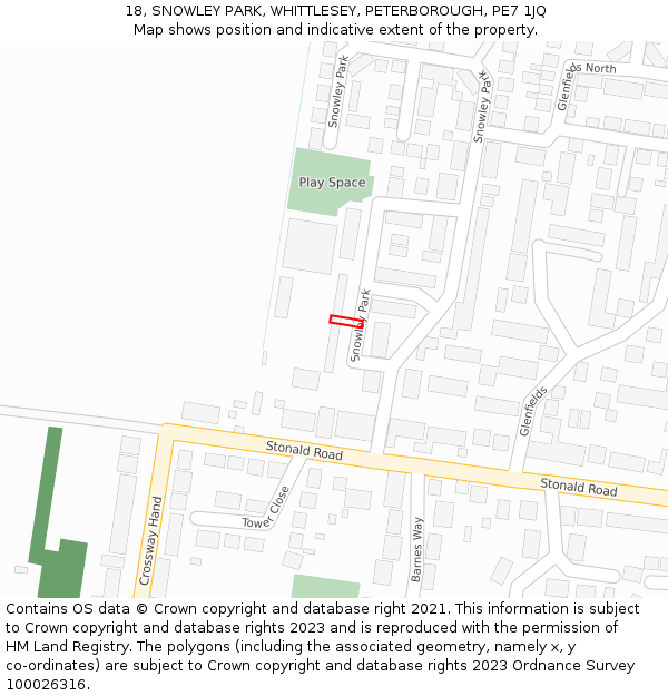 18, SNOWLEY PARK, WHITTLESEY, PETERBOROUGH, PE7 1JQ: Location map and indicative extent of plot