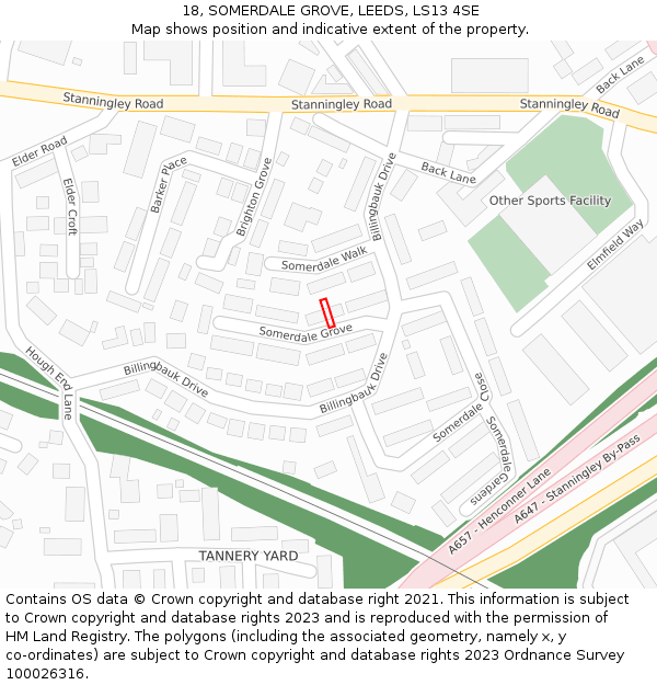 18, SOMERDALE GROVE, LEEDS, LS13 4SE: Location map and indicative extent of plot
