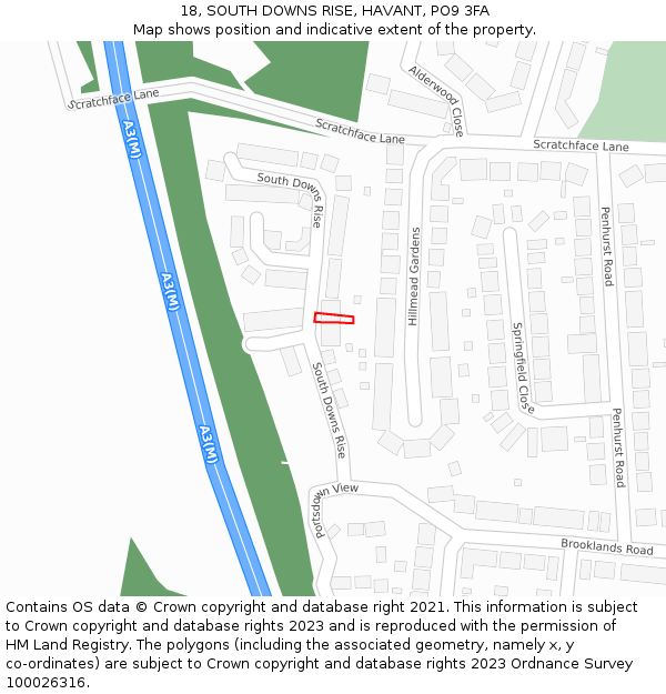18, SOUTH DOWNS RISE, HAVANT, PO9 3FA: Location map and indicative extent of plot