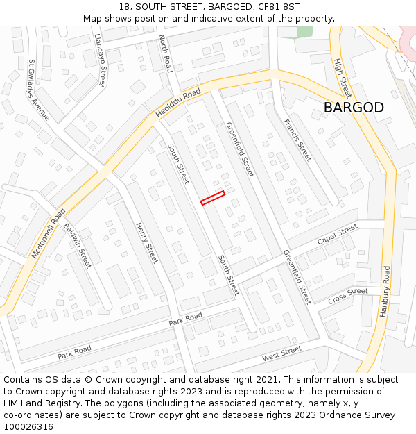 18, SOUTH STREET, BARGOED, CF81 8ST: Location map and indicative extent of plot