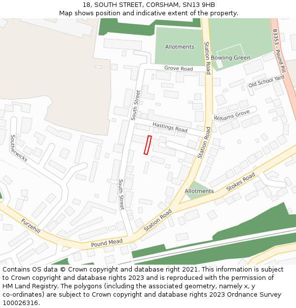 18, SOUTH STREET, CORSHAM, SN13 9HB: Location map and indicative extent of plot