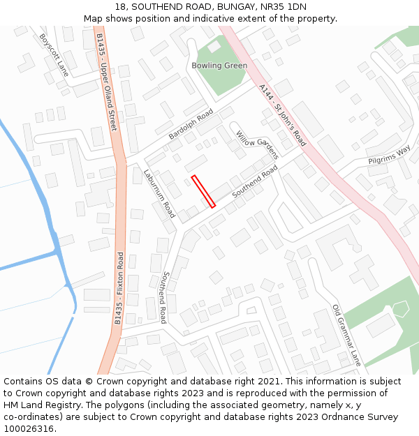 18, SOUTHEND ROAD, BUNGAY, NR35 1DN: Location map and indicative extent of plot
