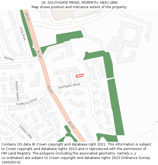 18, SOUTHGATE MEWS, MORPETH, NE61 2BW: Location map and indicative extent of plot