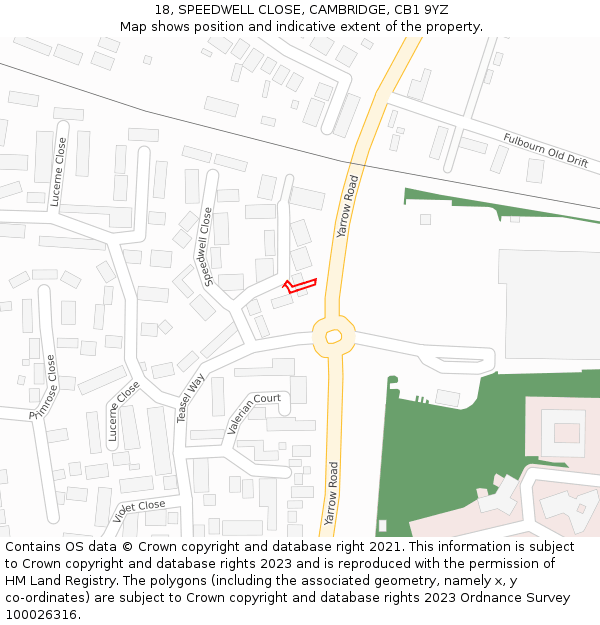 18, SPEEDWELL CLOSE, CAMBRIDGE, CB1 9YZ: Location map and indicative extent of plot