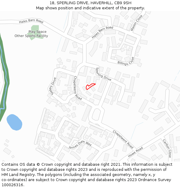18, SPERLING DRIVE, HAVERHILL, CB9 9SH: Location map and indicative extent of plot