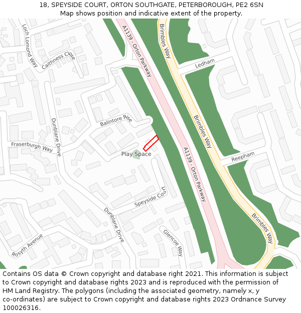 18, SPEYSIDE COURT, ORTON SOUTHGATE, PETERBOROUGH, PE2 6SN: Location map and indicative extent of plot