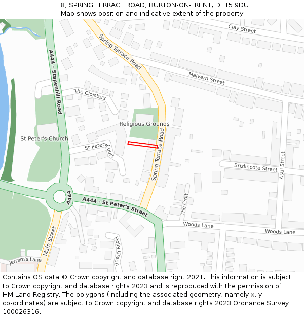 18, SPRING TERRACE ROAD, BURTON-ON-TRENT, DE15 9DU: Location map and indicative extent of plot