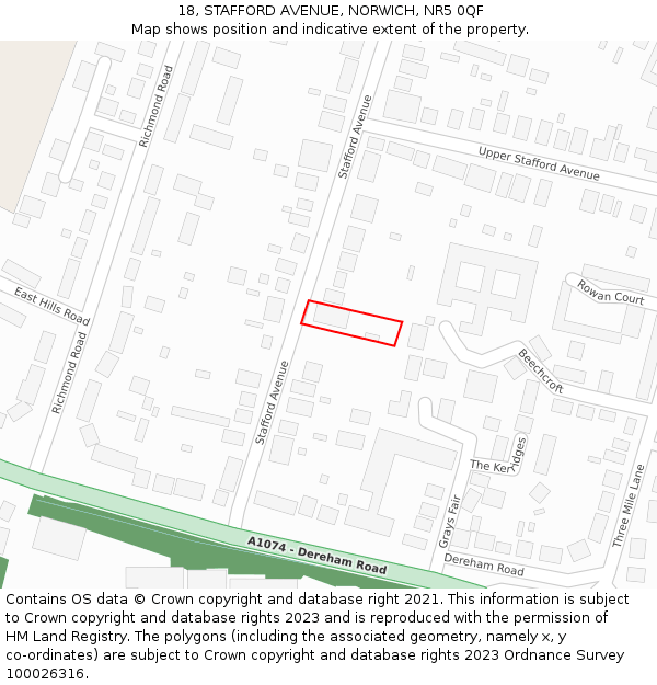 18, STAFFORD AVENUE, NORWICH, NR5 0QF: Location map and indicative extent of plot