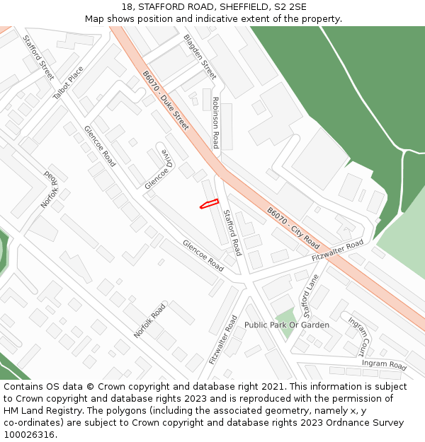 18, STAFFORD ROAD, SHEFFIELD, S2 2SE: Location map and indicative extent of plot