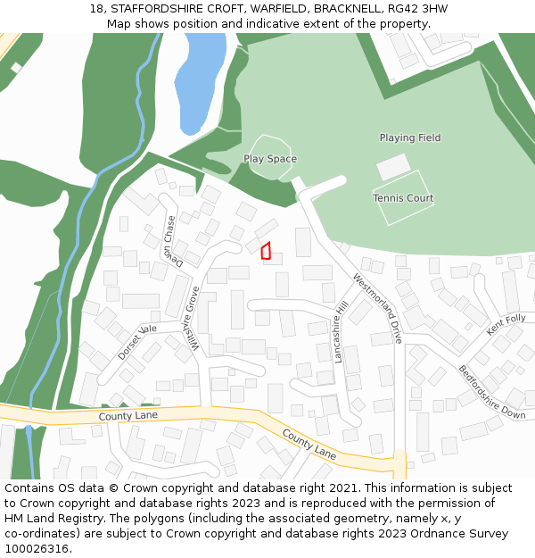 18, STAFFORDSHIRE CROFT, WARFIELD, BRACKNELL, RG42 3HW: Location map and indicative extent of plot