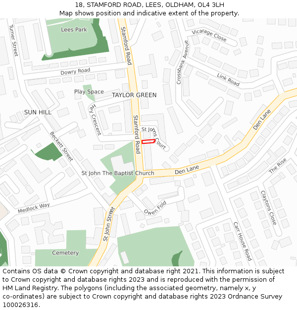 18, STAMFORD ROAD, LEES, OLDHAM, OL4 3LH: Location map and indicative extent of plot