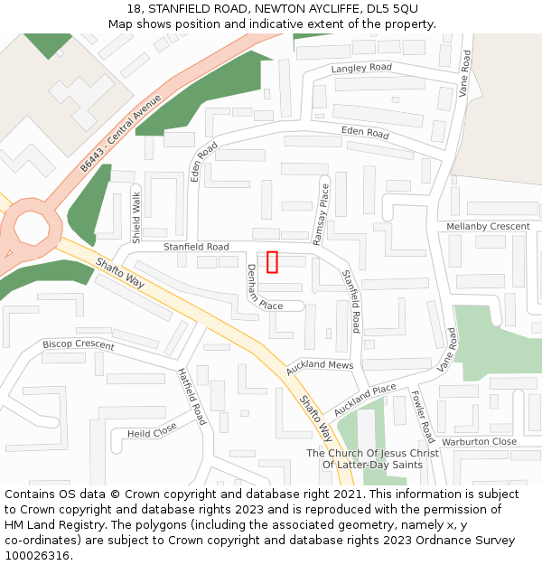 18, STANFIELD ROAD, NEWTON AYCLIFFE, DL5 5QU: Location map and indicative extent of plot