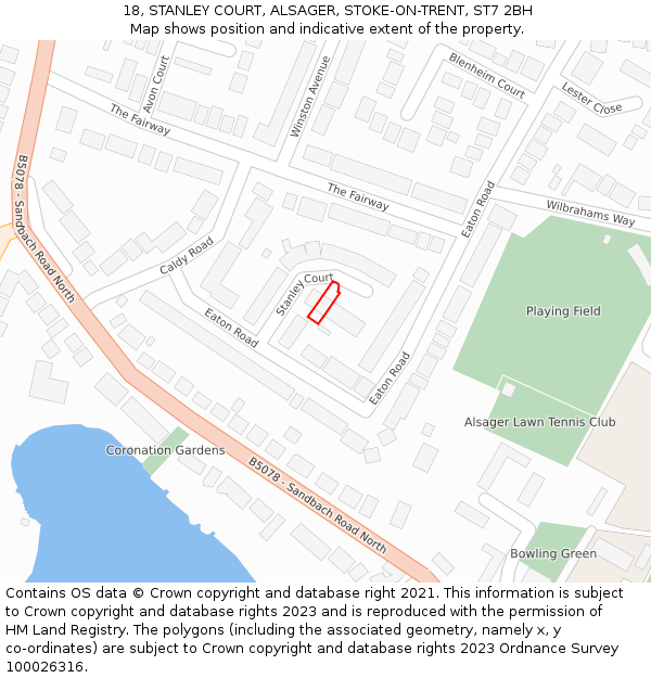 18, STANLEY COURT, ALSAGER, STOKE-ON-TRENT, ST7 2BH: Location map and indicative extent of plot