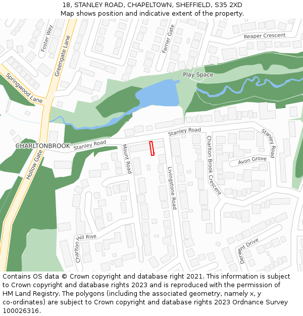 18, STANLEY ROAD, CHAPELTOWN, SHEFFIELD, S35 2XD: Location map and indicative extent of plot