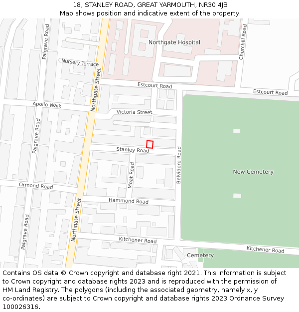 18, STANLEY ROAD, GREAT YARMOUTH, NR30 4JB: Location map and indicative extent of plot