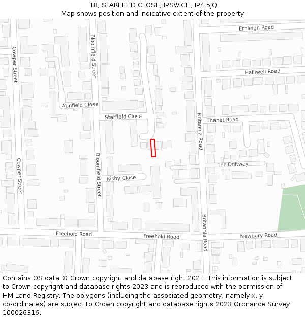 18, STARFIELD CLOSE, IPSWICH, IP4 5JQ: Location map and indicative extent of plot