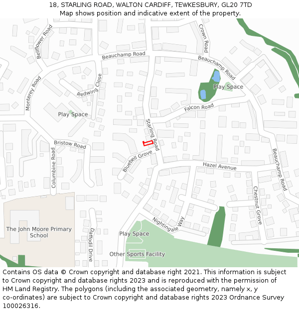 18, STARLING ROAD, WALTON CARDIFF, TEWKESBURY, GL20 7TD: Location map and indicative extent of plot