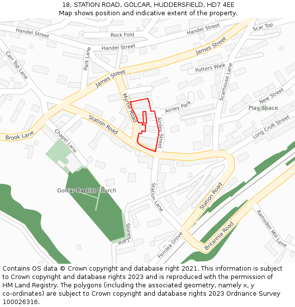 18, STATION ROAD, GOLCAR, HUDDERSFIELD, HD7 4EE: Location map and indicative extent of plot