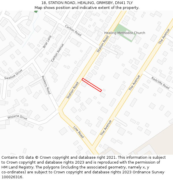 18, STATION ROAD, HEALING, GRIMSBY, DN41 7LY: Location map and indicative extent of plot