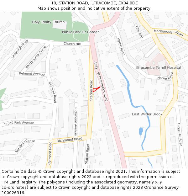 18, STATION ROAD, ILFRACOMBE, EX34 8DE: Location map and indicative extent of plot