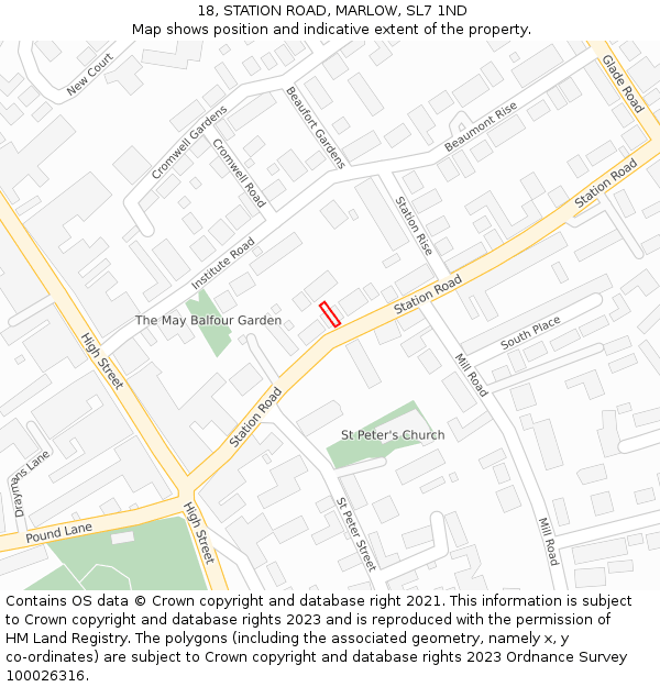 18, STATION ROAD, MARLOW, SL7 1ND: Location map and indicative extent of plot