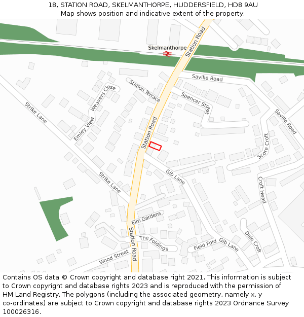18, STATION ROAD, SKELMANTHORPE, HUDDERSFIELD, HD8 9AU: Location map and indicative extent of plot