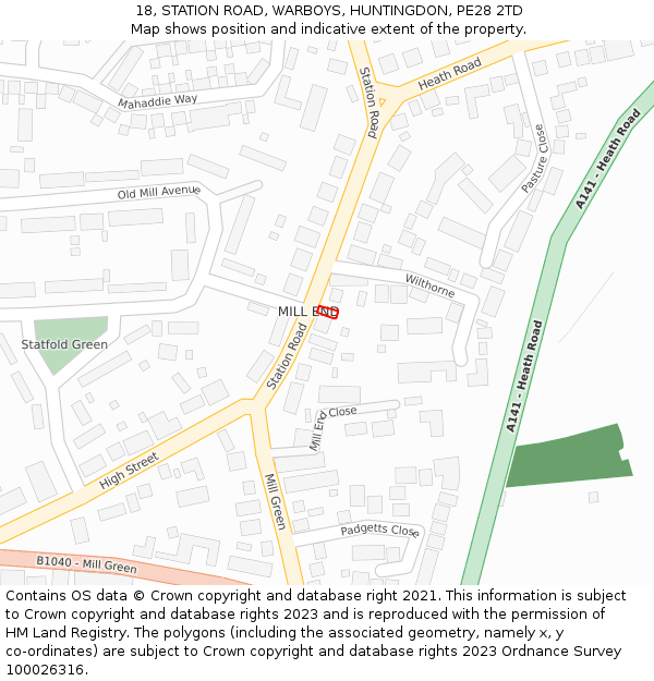 18, STATION ROAD, WARBOYS, HUNTINGDON, PE28 2TD: Location map and indicative extent of plot