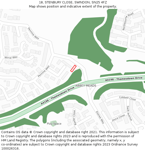 18, STENBURY CLOSE, SWINDON, SN25 4FZ: Location map and indicative extent of plot