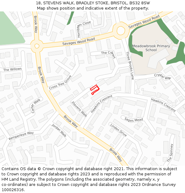 18, STEVENS WALK, BRADLEY STOKE, BRISTOL, BS32 8SW: Location map and indicative extent of plot