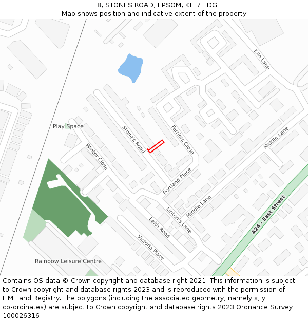 18, STONES ROAD, EPSOM, KT17 1DG: Location map and indicative extent of plot
