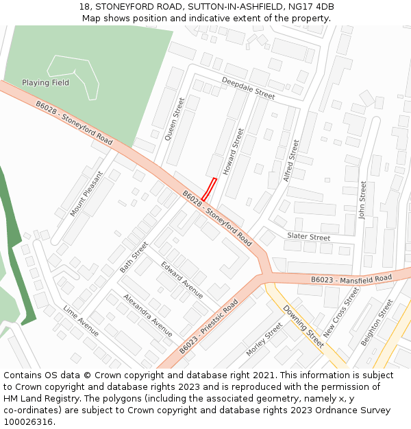 18, STONEYFORD ROAD, SUTTON-IN-ASHFIELD, NG17 4DB: Location map and indicative extent of plot