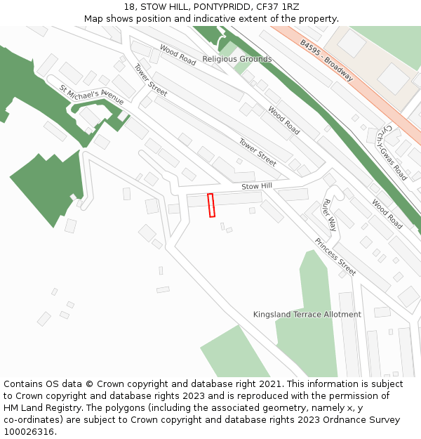 18, STOW HILL, PONTYPRIDD, CF37 1RZ: Location map and indicative extent of plot