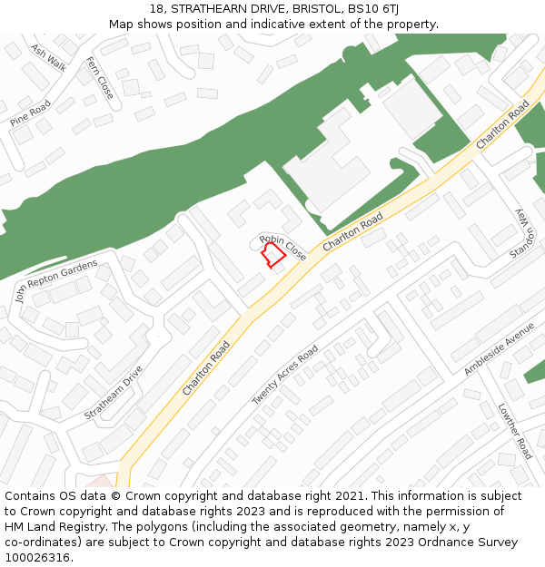 18, STRATHEARN DRIVE, BRISTOL, BS10 6TJ: Location map and indicative extent of plot