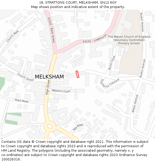 18, STRATTONS COURT, MELKSHAM, SN12 6GY: Location map and indicative extent of plot