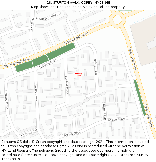 18, STURTON WALK, CORBY, NN18 9BJ: Location map and indicative extent of plot