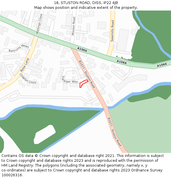 18, STUSTON ROAD, DISS, IP22 4JB: Location map and indicative extent of plot