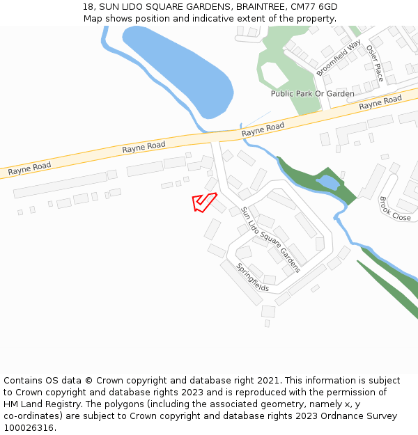 18, SUN LIDO SQUARE GARDENS, BRAINTREE, CM77 6GD: Location map and indicative extent of plot