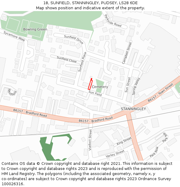 18, SUNFIELD, STANNINGLEY, PUDSEY, LS28 6DE: Location map and indicative extent of plot