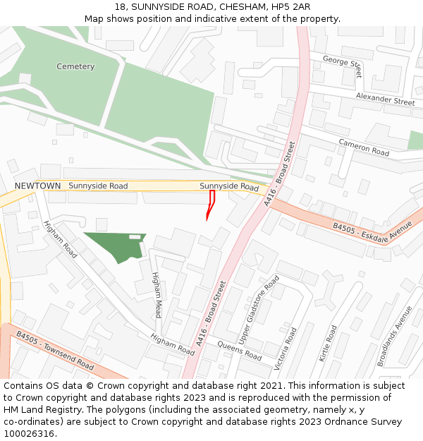 18, SUNNYSIDE ROAD, CHESHAM, HP5 2AR: Location map and indicative extent of plot